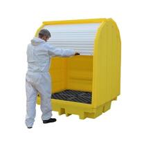 4-drum covered spill pallet providing robust containment for hazardous materials and weather protection